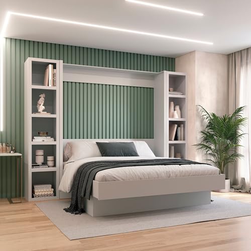 Oakland Living Easy-Lift Queen Murphy Wall Bed in Brown Wood Grain with Two Bookshelves