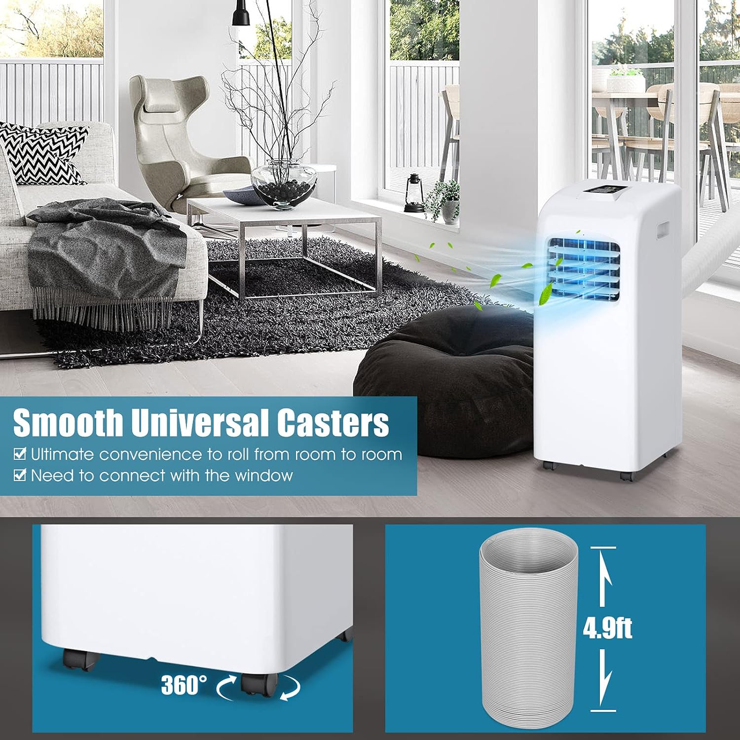 DORTALA 8000 BTU Portable Air Conditioner, AC Cooling Unit with Remote Control, Dehumidifier, 24H Timer, Window Kit, Cool Rooms Up to 400 Sq.Ft