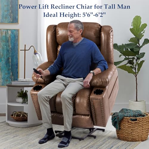 Large Power Lift Chairs Recliners for Elderly with Heated and Massage, Overstuffed Adjustable Lift Chairs, 3 Positions, Breathable Leather