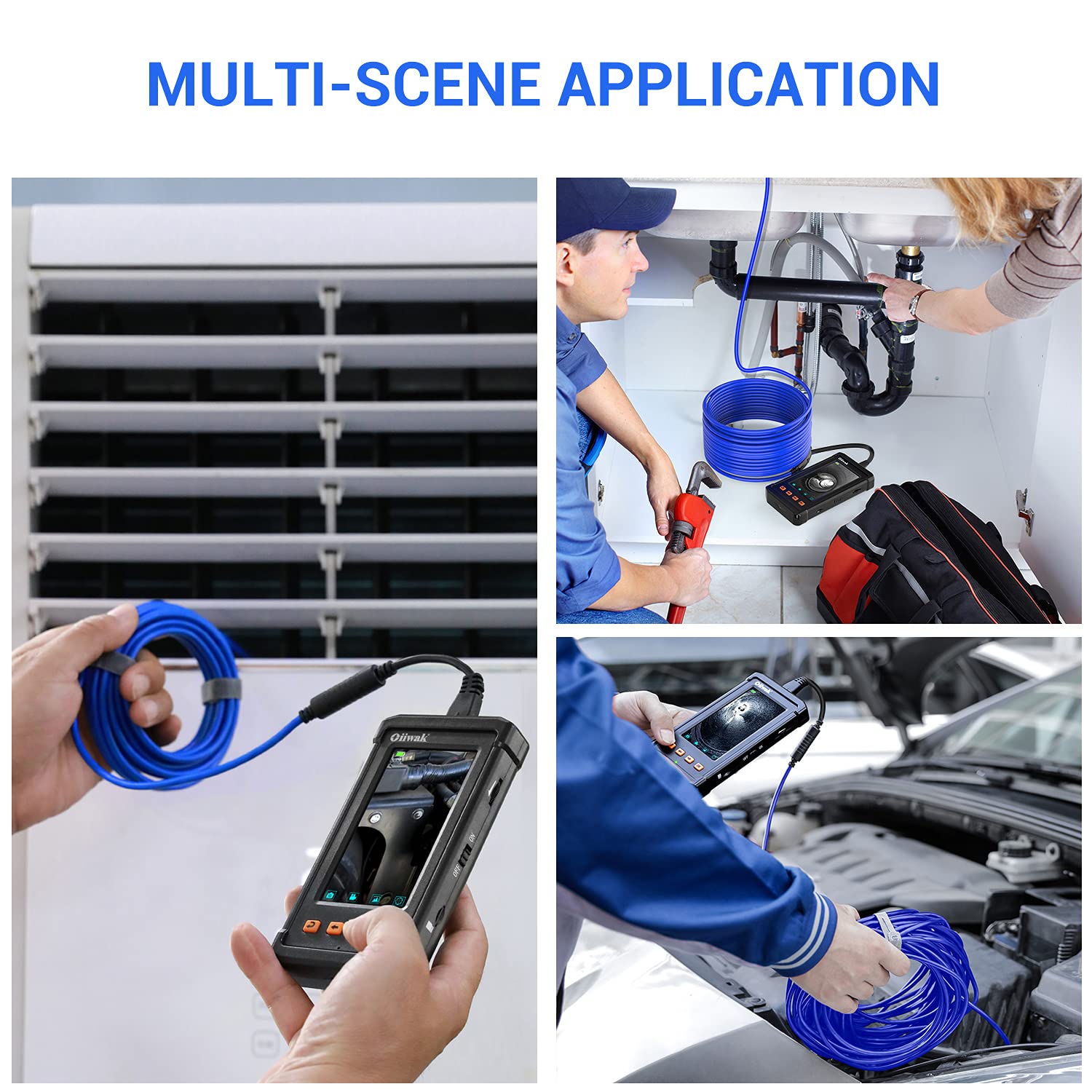 33FT Sewer Inspection Camera Oiiwak Industrial Endoscope Borescope Camera 5.5mm 1080P HD Waterproof Plumbing Camera Scope with Lights 4.3''