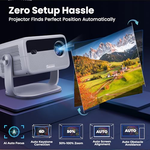 【Netflix Officially Licensed & Auto Image Set-up】Smart Projector with WiFi and Bluetooth,600 ANSI Native 1080P Voice Control Outdoor Movie Projector