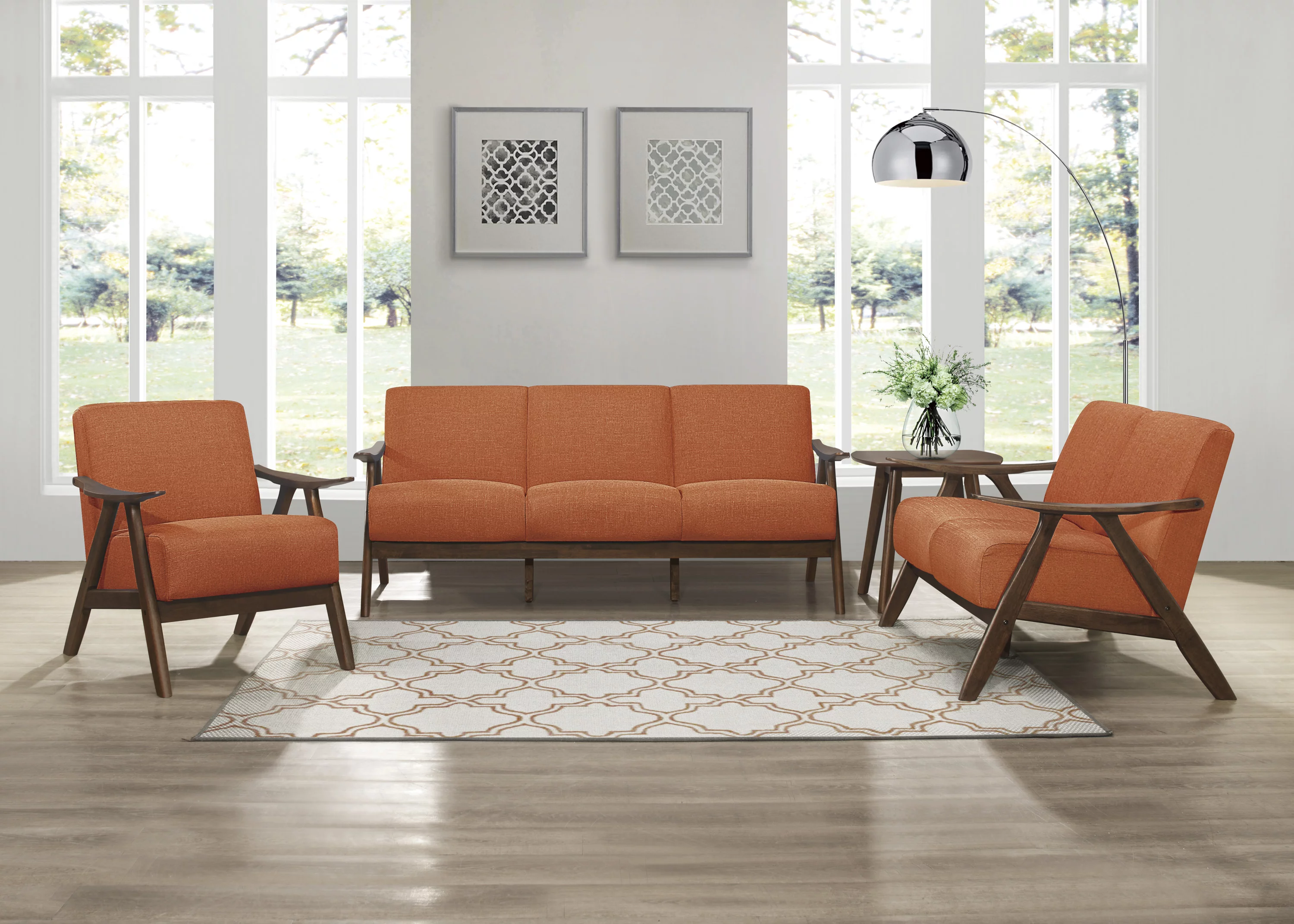Lexicon 1138RN-3 Damala Collection Retro Inspired 3 Seat Sofa Couch, Orange