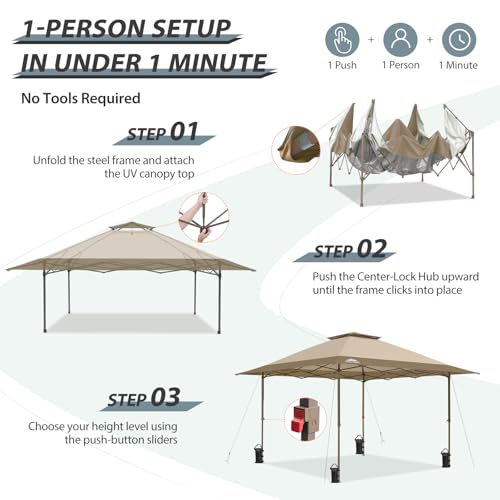 EAGLE PEAK 13x13 Straight Leg Pop Up Canopy Tent Instant Outdoor Canopy Easy Single Person Set up Folding Shelter w/Auto Extending Eaves 169 Square