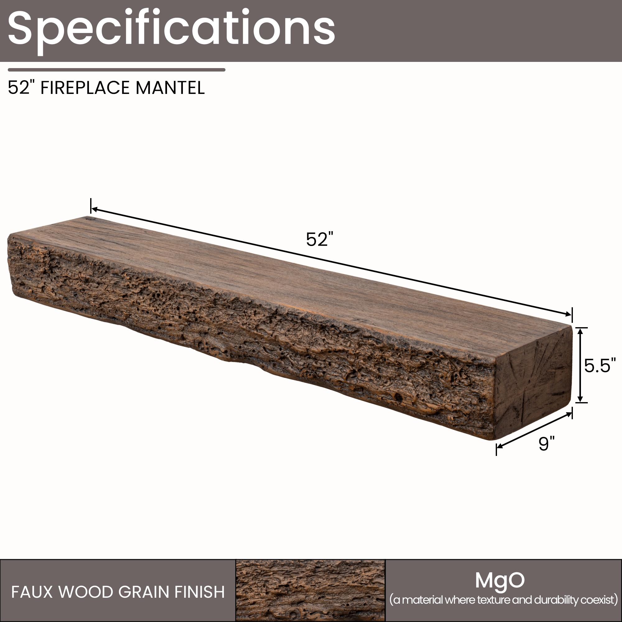 52inch Floating Concrete Fireplace Mantel Shelf,Distressed Brown - Curated Treasures Market