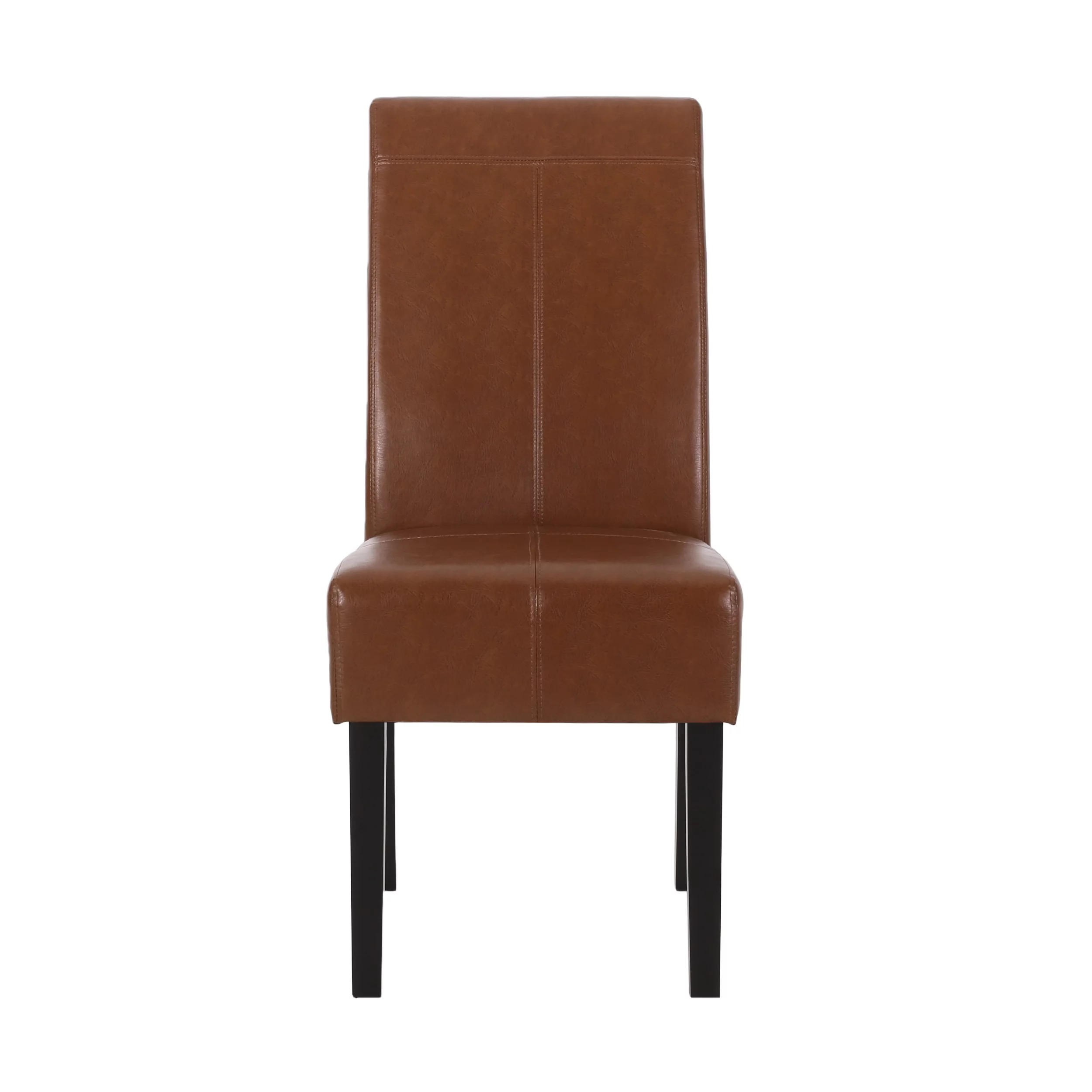 GDF Studio Percival Contemporary T-Stitch Dining Chairs, Set of 4, Cognac Brown Faux Leather and Espresso