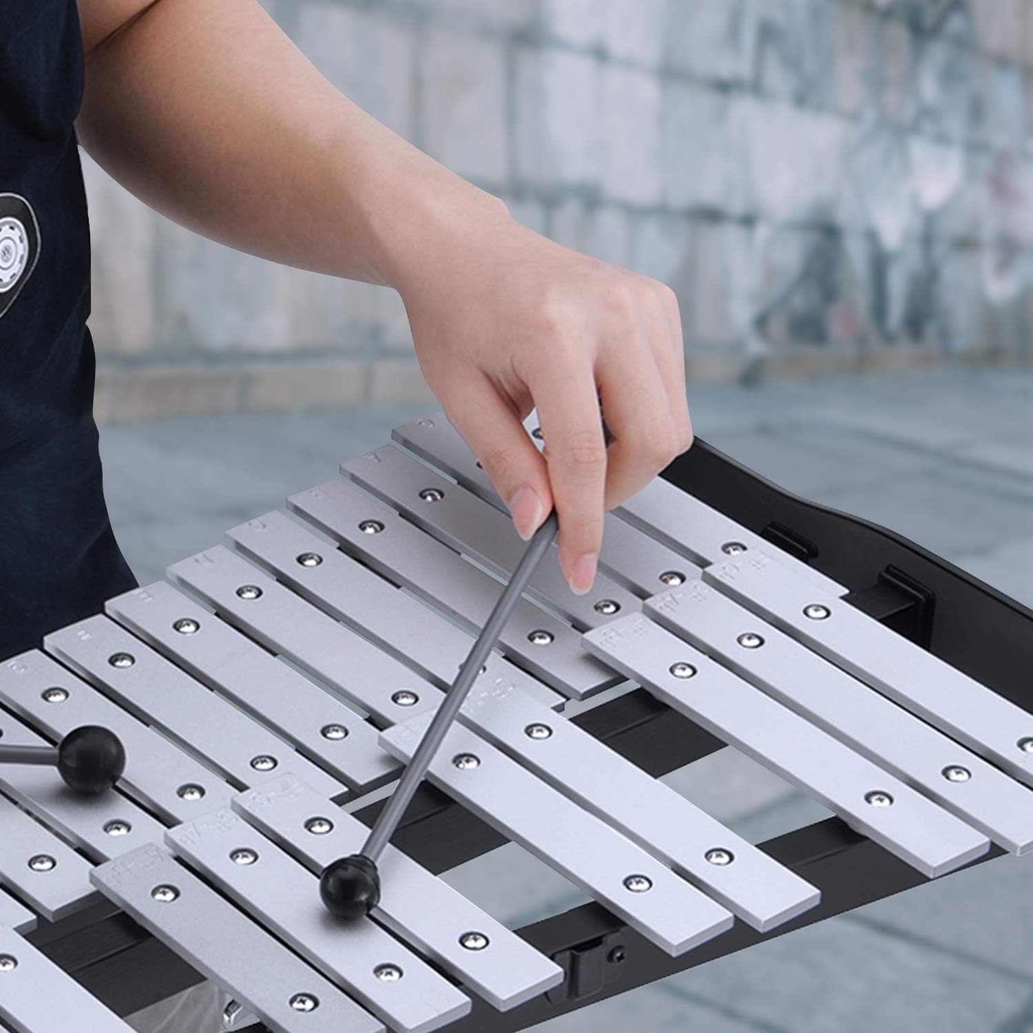 Eastar Professional 32 Note Glockenspiel Xylophone Bell Kit Percussion Kit for Adult with 8 Inch Drum Practice Pad, Stand, Glockenspiel Stick