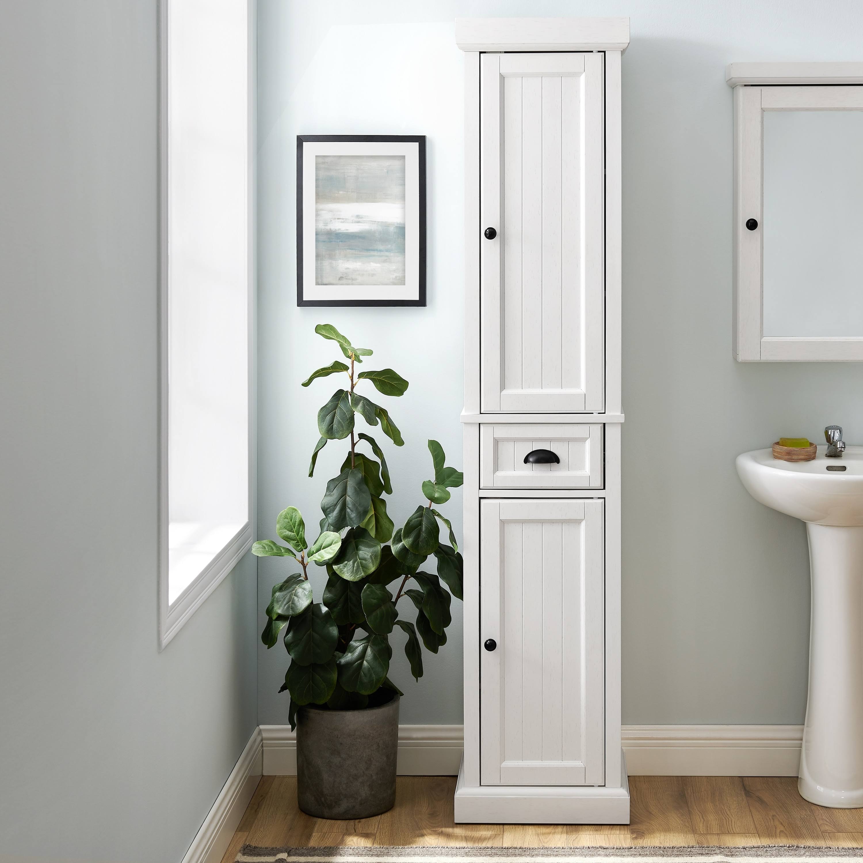 Crosley Seaside Tall Linen Cabinet Distressed White