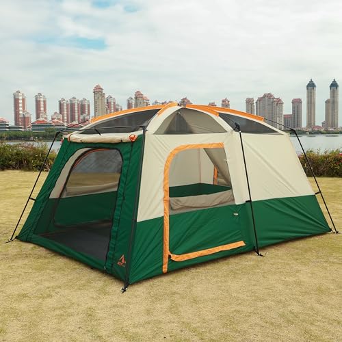 KTT Extra Large Tent 10-12-14 Person(Style-B),Family Cabin Tents,2 Rooms,3 Doors and 3 Windows with Mesh,Straight Wall,Waterproof,Double Layer