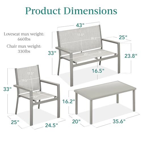 Best Choice Products 4-Piece Outdoor Textilene Patio Conversation Set, Backyard Furniture w/Loveseat, Coffee Table, Steel Frame - Taupe/Charcoal