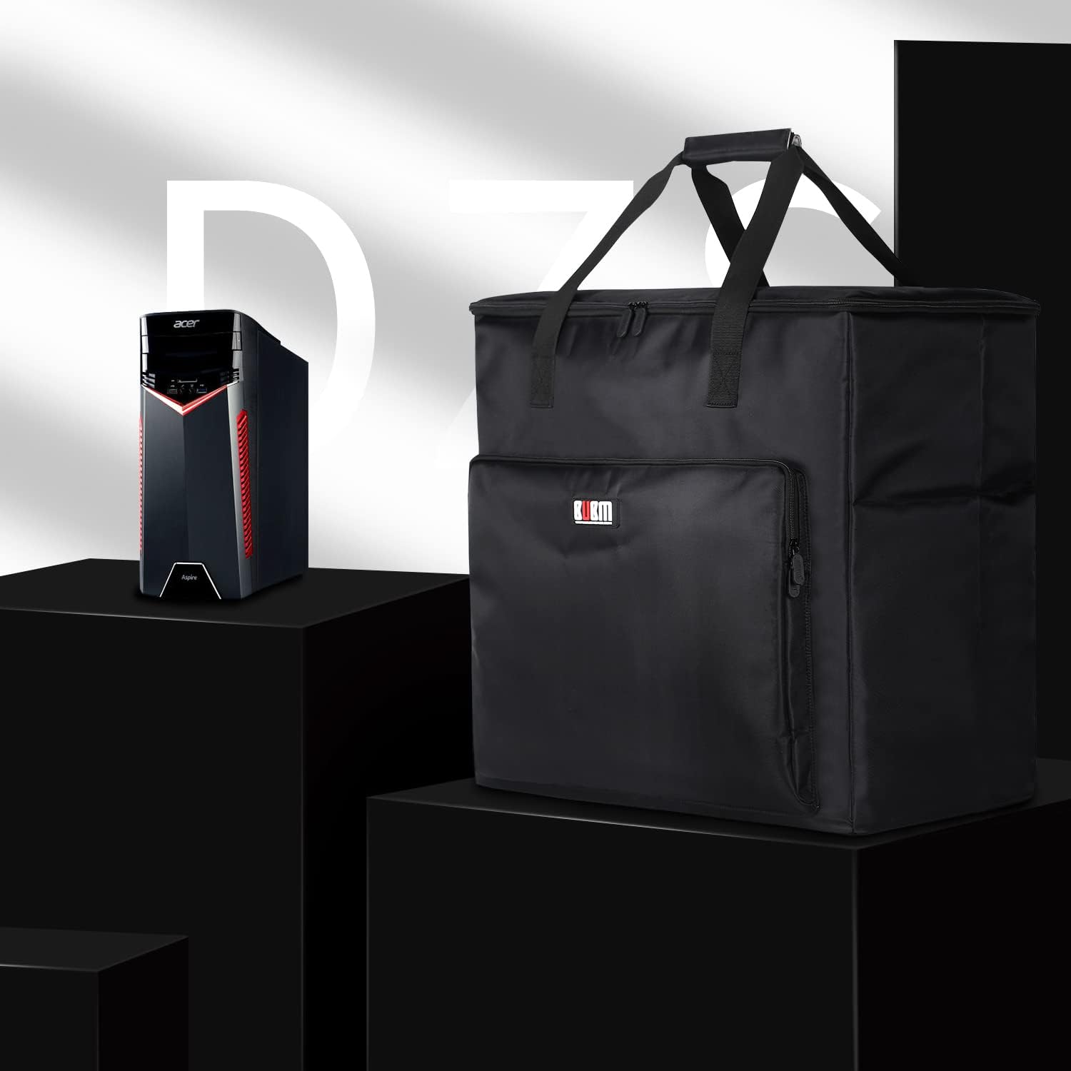 ITHWIU Desktop Gaming Computer Tower PC Double Layers Carrying Case Travel Storage Bag for Computer Main Processor Case, Monitor(Up to 24 inch)
