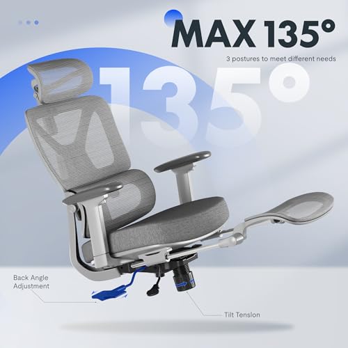 FLEXISPOT ErgoX Premium Ergonomic Office Chair with Footrest- Adjustable 3D Armrests, Dynamic Lumbar Support, Recline & Tilt Function, Mesh Seat