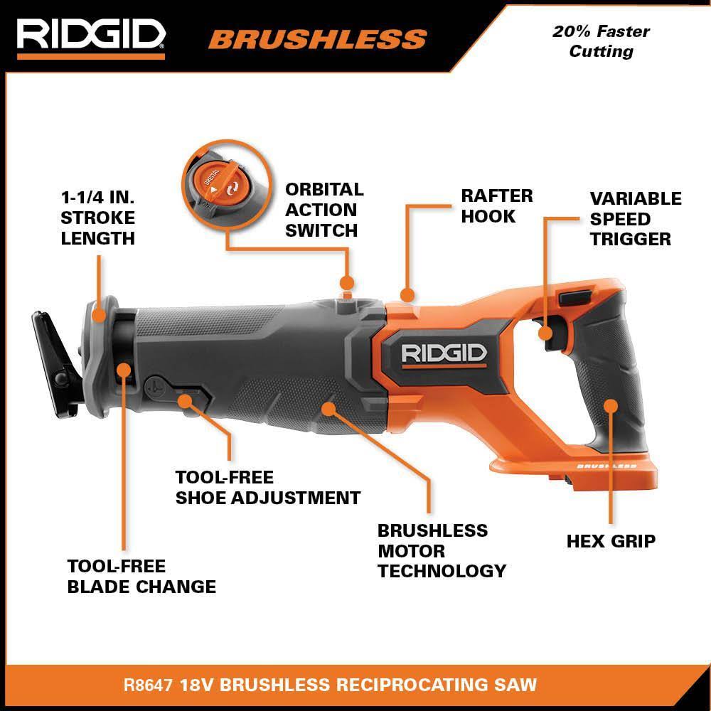 Ridgid 18V Brushless Cordless Reciprocating Saw Kit with (1) 4.0 Ah Battery and Charger R8647KN