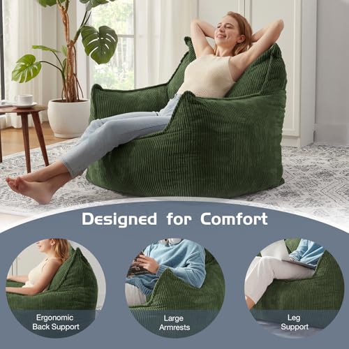 Giant Bean Bag Chair Sofa for Adults Teens, Comfy Corduroy Large Bean Bag Chairs with Armrests for Bedroom Living Room