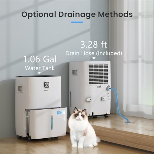 Yaufey 2500 Sq. Ft Home Dehumidifier for Medium to Large Rooms and Basements with Auto or Manual Drainage, 0.48 Gallon Water Tank Capacity