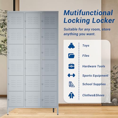 72" Metal Locker for Employees 3 Doors Blue Steel Storage Locker for Office, School, Gym - Metal Storage Cabinets for Home, Office, Gym, School