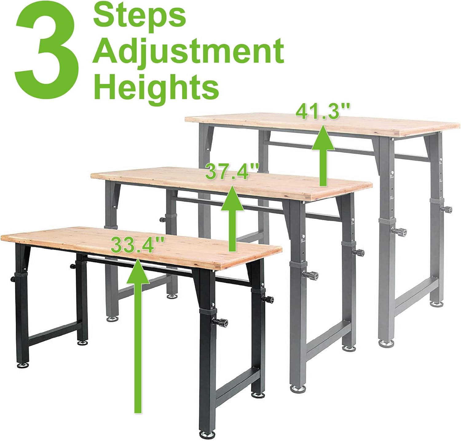 Allspace 48 Height-Adjustable Workbench, 2000 LBS Load Capacity Rubber Wood Top Work Table