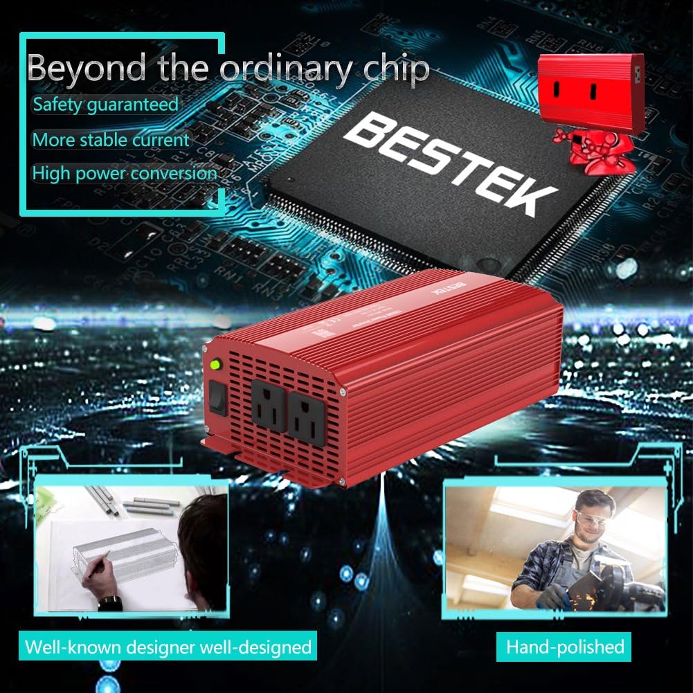 BESTEK Power Inverter 1000 Watt DC 12 Volt, Power Converter 1000w DC to AC Converter for Car