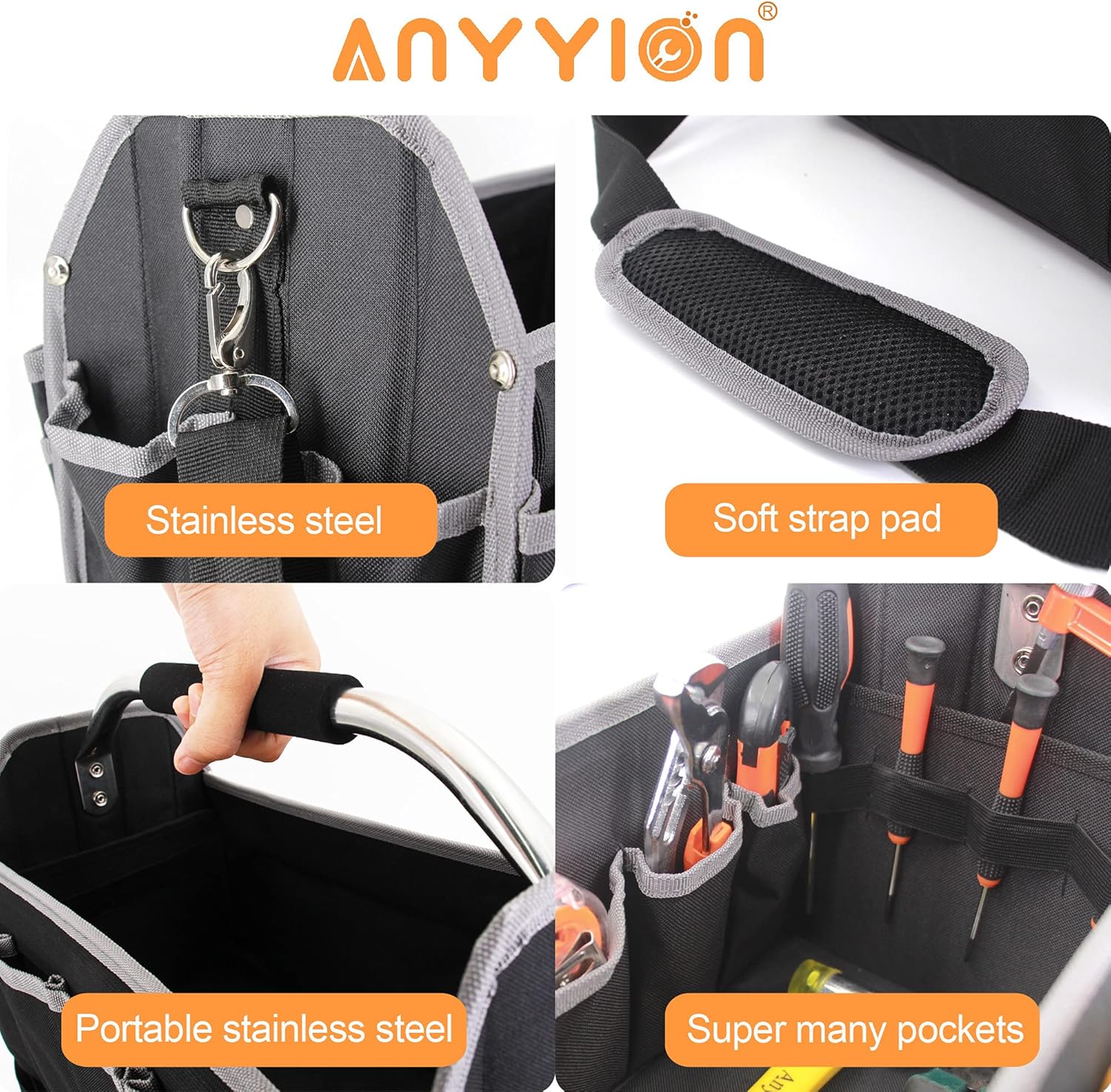 Anyyion 16.5in Tool Bag, Electrician Tool Bag, Open Top Tool Bags, Many Pockets Can Hold Many Tools, More Convenient to Carry Tools