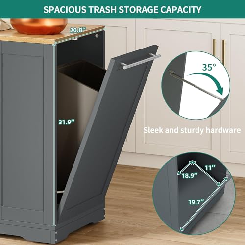 YITAHOME 53 inch Large Rolling Kitchen Island with Trash Can Storage Cabinet