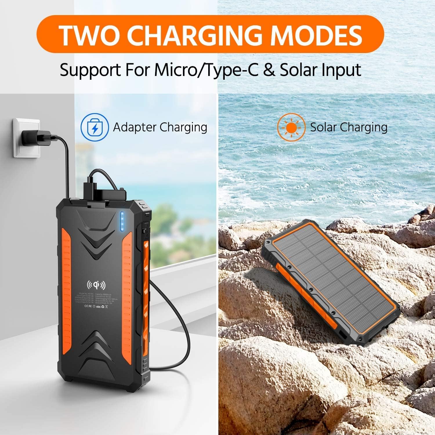 Solar Power Bank 38800mAh, Solar Charger,Portable Charger, Outputs 5V/3A High-Speed & 2 Inputs Huge Capacity Phone Charger for Smartphones