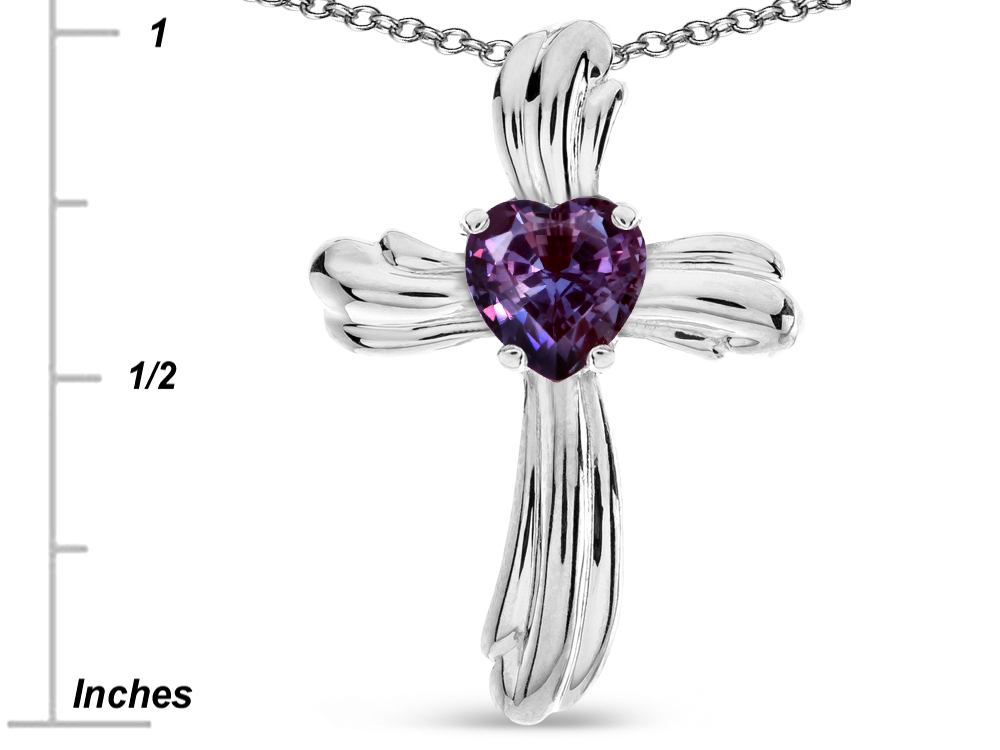Star K� Heart Shape 6mm Simulated Alexandrite Ribbed Cross Of Love Pendant Necklace 10k White Gold