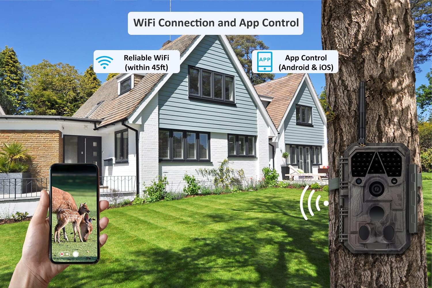 Meidase P100 WiFi Trail Camera (2022), 32mp 1296p, Game Cameras with 100ft Night Vision Motion Activated Waterproof, Compatible with Bluetooth