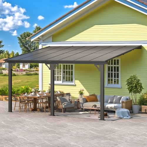 AECOJOY 10&rsquo; x 10&rsquo; Gazebo, Wall Mounted Gazebos Pergola on Clearance, Outdoor Patio Lean to Gazebo Awnings for Deck, Porch