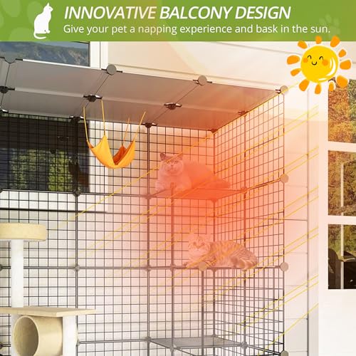 Eiiel OutdoorCat Cages Enclosure with Super Large Enter Door, 55.1Lx41.3Wx41.3H Cat House Balcony Playpen Platforms