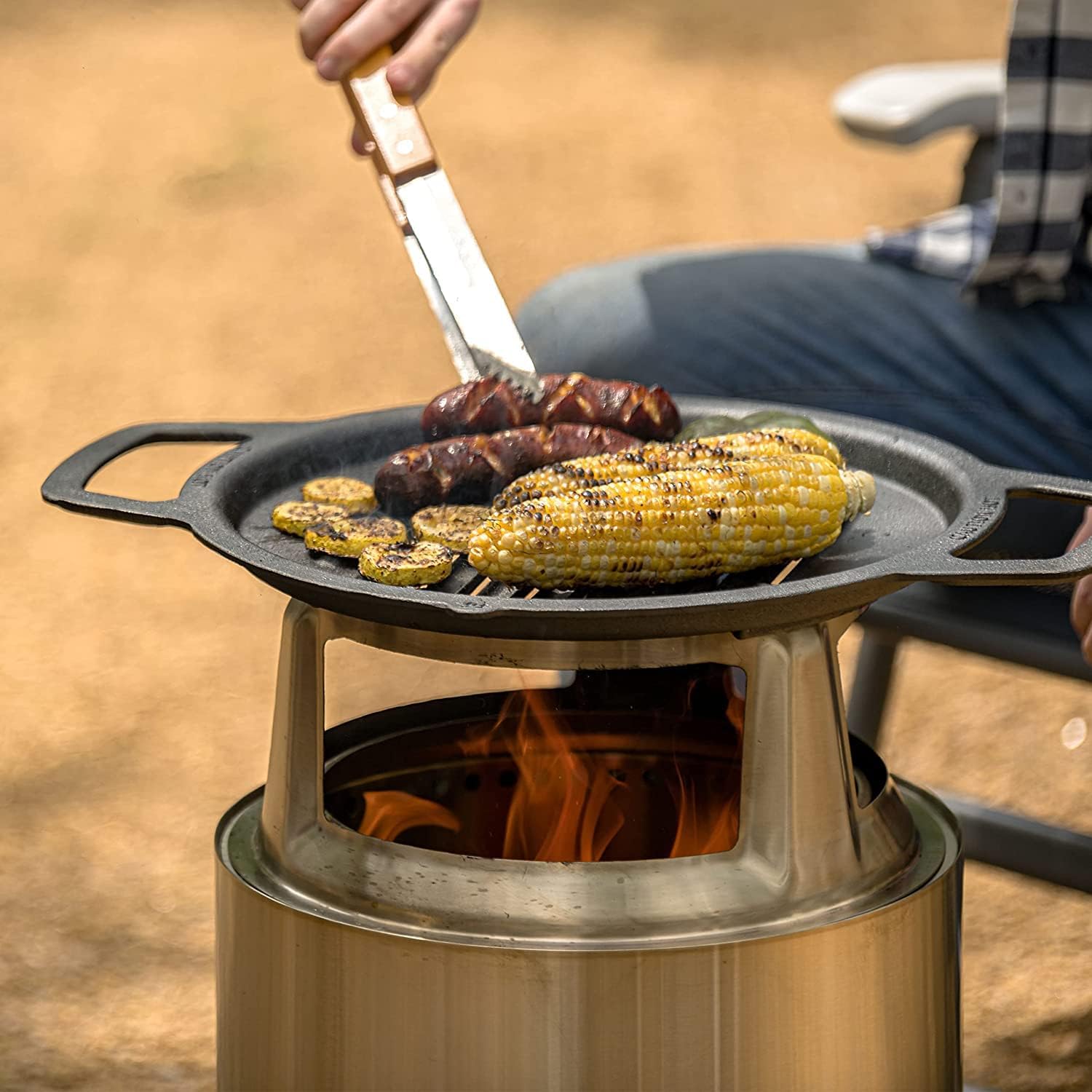 Solo Stove Ranger Grill Top and Hub, Cast Iron Cooktop with Stainless Steel Hub for 6.5” Elevation, Addition for Ranger Fire Pit, Weight: 15lbs