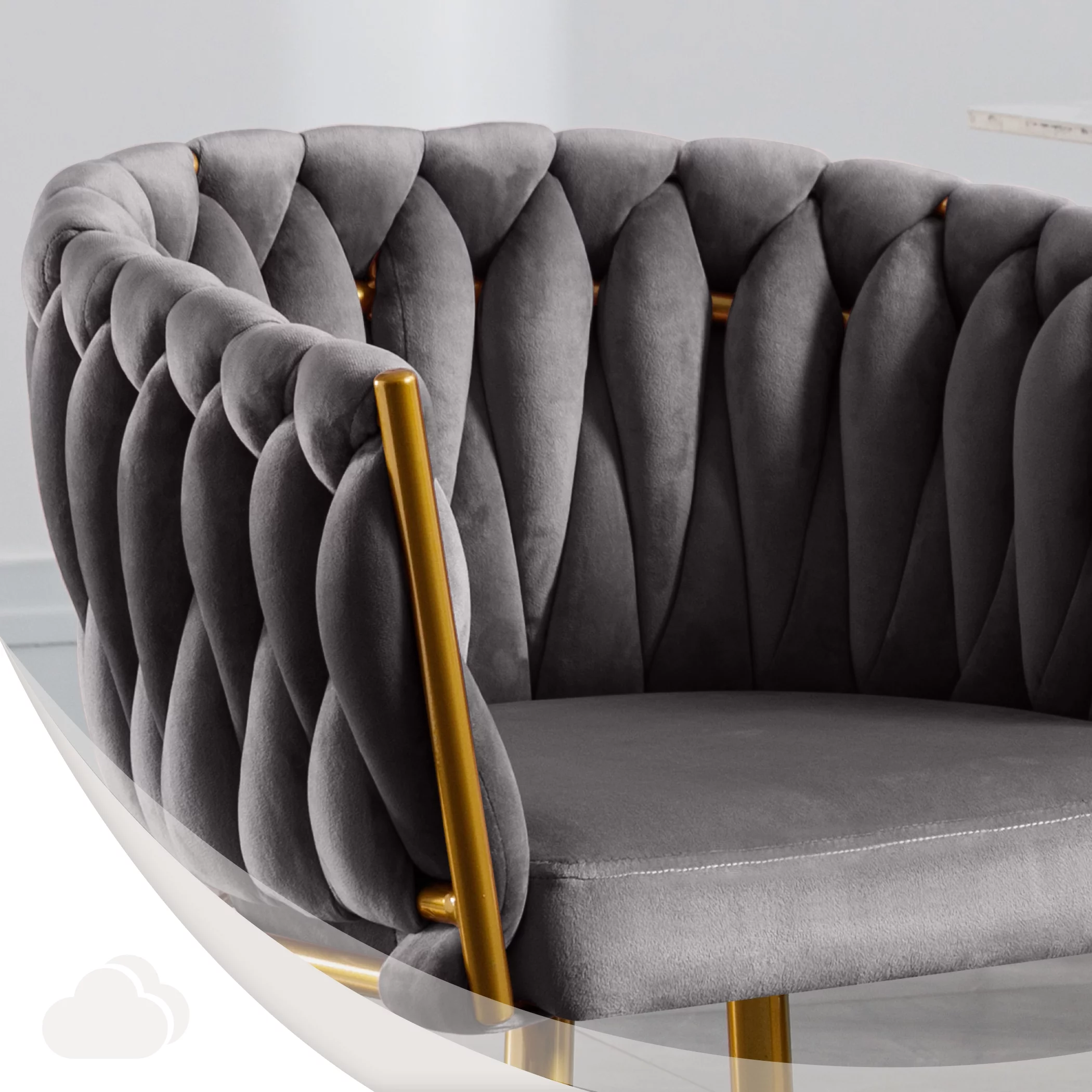 JONPONY Velvet Dining Chairs Set of 2, Modern Woven Upholstered Dining Chairs with Gold Metal Legs,Luxury Tufted Dining Chairs for Living Room
