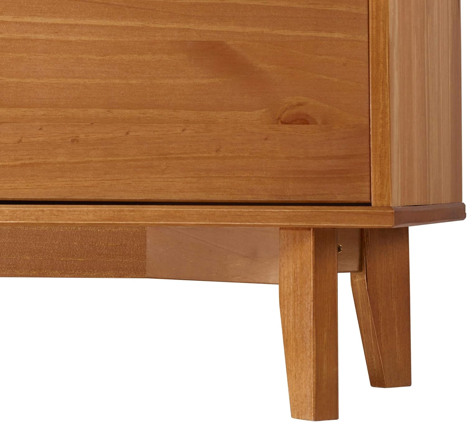 Walker Edison Mid Century Modern Grooved Handle Wood Dresser Bedroom Storage Drawer Organizer Closet Hallway, 6 Drawer, Caramel