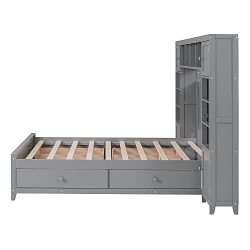 SOFTSEA Full Murphy Bed Wall Beds, Wood White Cabinet Bed 61.5” Foldable Platform Bed with Shelf for Guest Room