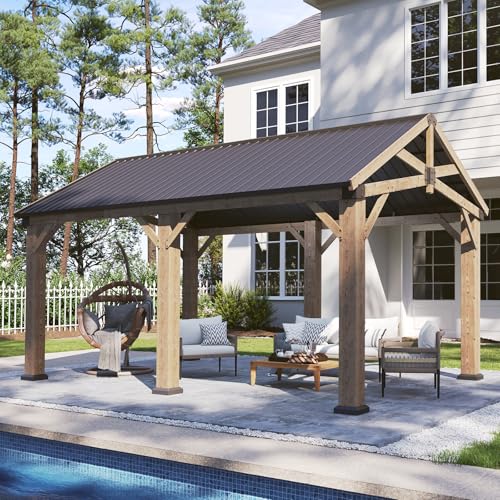 Aoxun 10' X 12' Hardtop Gazebo, Aluminum Outdoor Gazebo with Galvanized Steel Gable Roof Canopy, Patio Permanent Metal Pavilion with Netting
