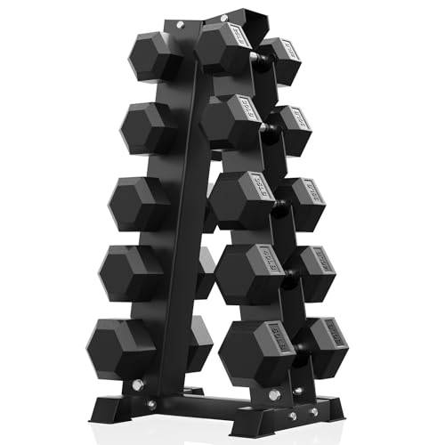 PAPABABE Hex Dumbbell Sets with Rack, 60-550lb Rubber Coated Dumbbell Weight Set and Storage Rack, Multiple Options Hand Weights for Strength Training