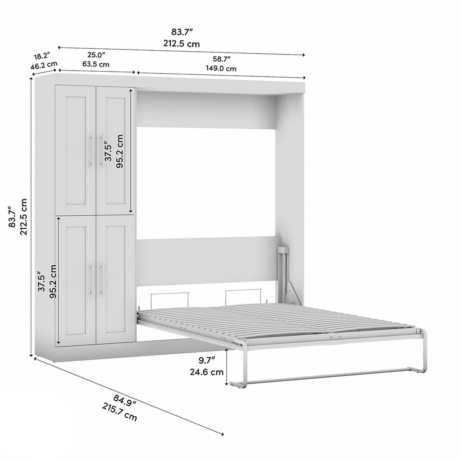 Bestar Pur 84W Engineered Wood Full Murphy Bed with Closet Organizer in White