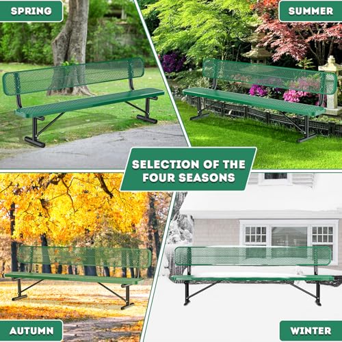 8FT Heavy Duty Park Bench with Back Portable Frame, Outdoor Metal Park Bench with Backrest, Steel Mesh Outdoor Bench for Garden, Lawn, Patio, Porch