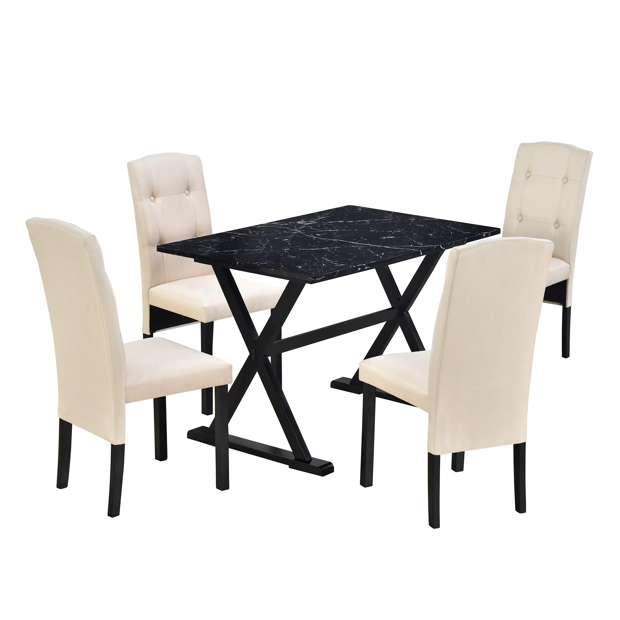 Atumon Dining Room Set for 4, 5 Piece Dining Set with Faux Marble Tabletop and 4 Upholstered Chairs, Wood Farmhouse Dining Room Set