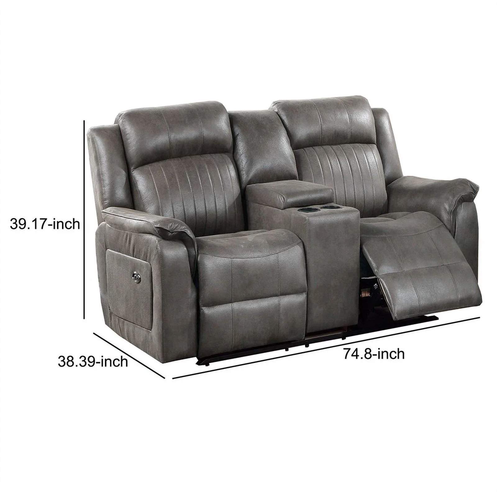 Fabric Manual Loveseat with 2 Cupholders and Console, Gray