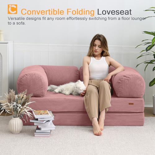 COMAX Folding Sofa Bed, Convertible Chair Bed Corduroy 3-in-1 Foldable Floor Couch with High-Density Foam, Futon Sofa Sleeper Mattress