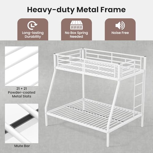 KOMFOTT Twin Over Full Bunk Bed with Trundle, Heavy-Duty Metal Bunk Bed Frame with Guardrail & 2 Ladders, Space-Saving Bunk Bed for Kids/Teens/Adults