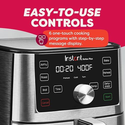 Instant Pot Vortex Plus 4QT Air Fryer, Custom Program Options, 6-in-1 Functions Crisps, Broils, Roasts, Dehydrates, Bakes, Reheats