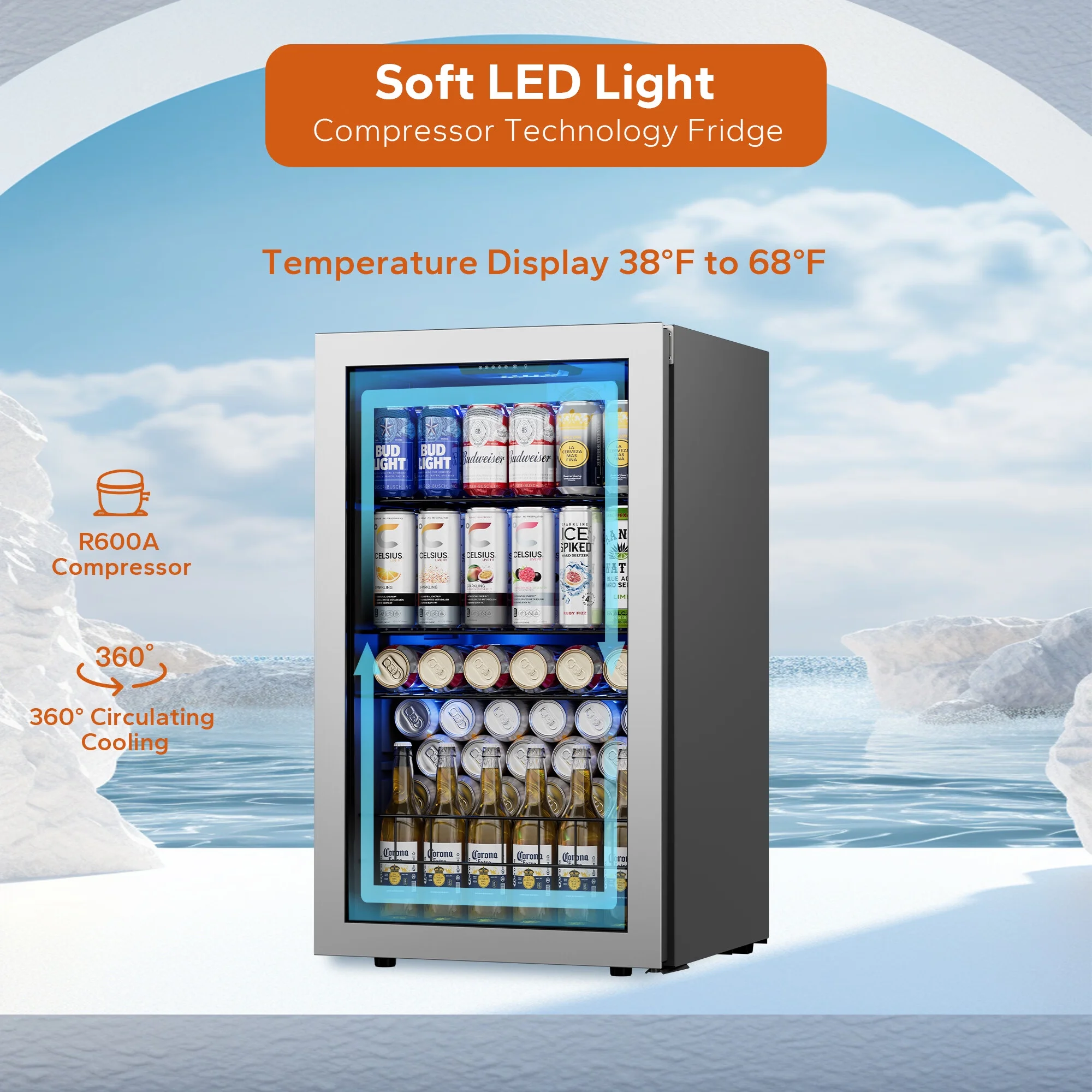 Ca'Lefort Beverage Refrigerator Cooler, 280 Can Freestanding Beverage Fridge，Mini fridge with Glass Door for Home/Bar/Office(2 Pack)