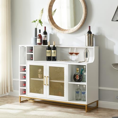 Home Source Wine Bar Cabinet with Wine Rack, 51" Home Bar Furniture for Wine/Liquor/Alcohol, Whiskey Hutch Cabinet for Dinning Room