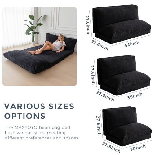 MAXYOYO Bean Bag Bed Folding Sofa Bed Floor Mattress for Adults, Extra Thick and Long Floor Sofa with Corded Washable Cover, Dark Grey, 30x95 Inch