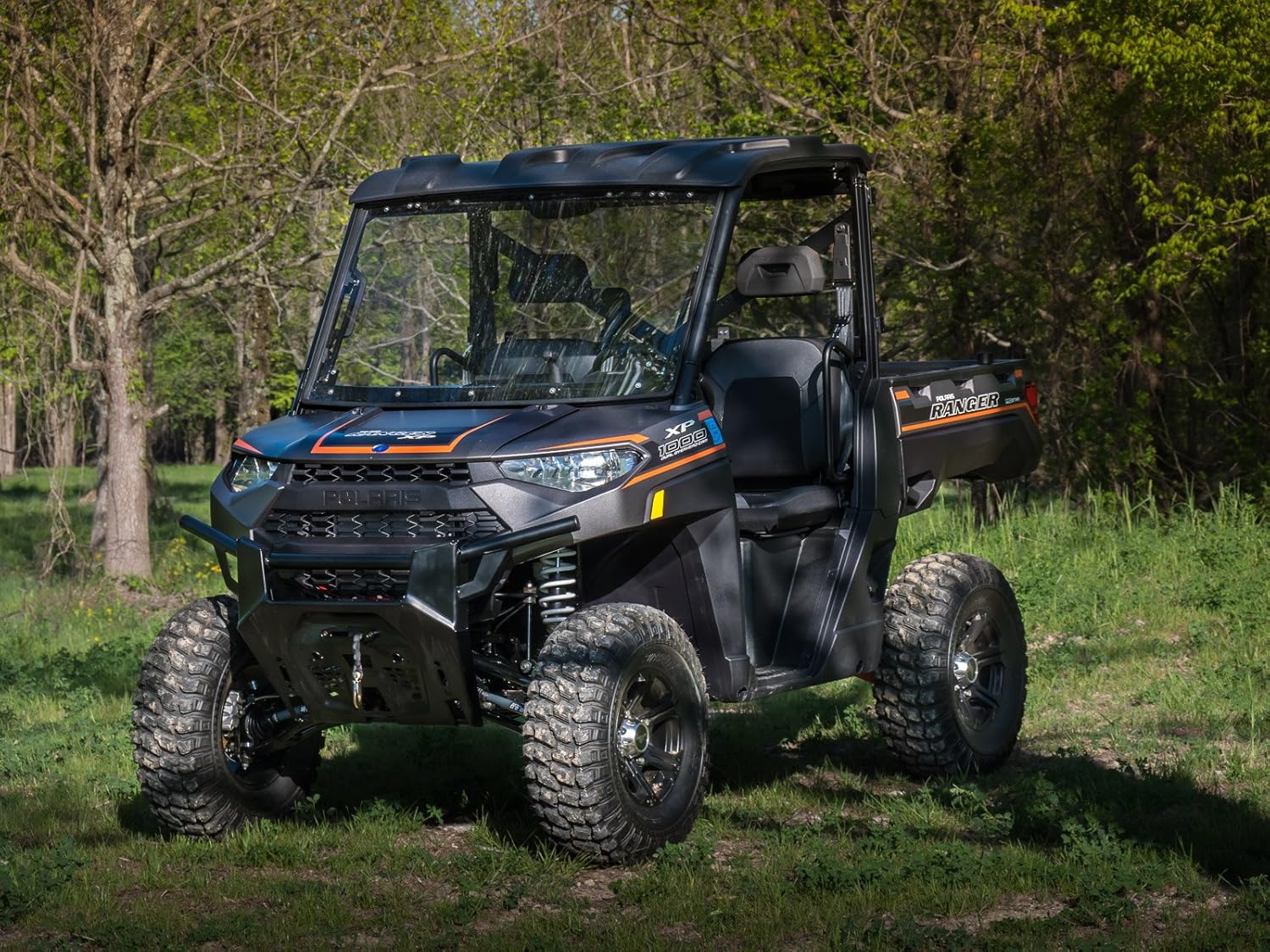 SuperATV Heavy-Duty Scratch Resistant Flip Windshield for 2017 Polaris Ranger XP 1000/1000 / Crew (See Fitment) | 1/4 Thick Polycarbonate 25X