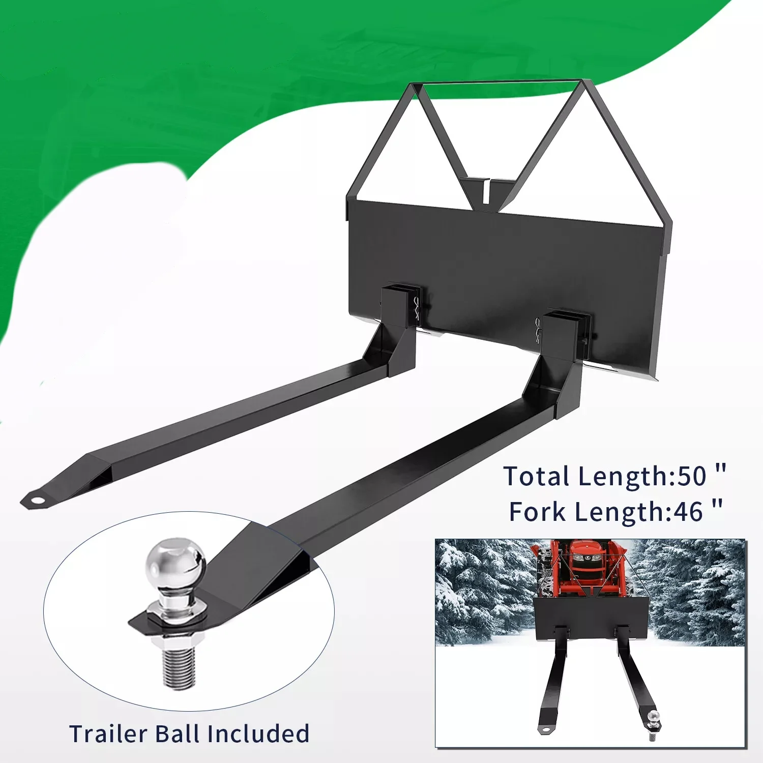 DWVO 46" Quick Attach Pallet Forks Attachment Skid Steer Forks Tractor 2600 lbs Capacity for Loaders Quick Attach Mount Fork
