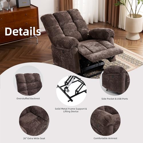 Oversized Power Lift Recliner Chair with Massage and Heat for Elderly, 26" Extra Wide Lift Chair for Big and Tall