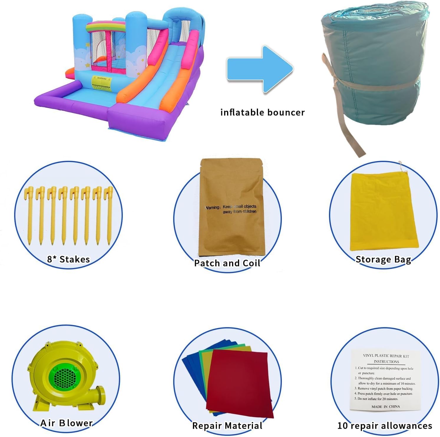 Inflatable Bounce House for Kids 3-6,Indoor Toddler Bouncer with Air Blower,Ball Pit,Slides,Reinforced PVC Bounce Floor