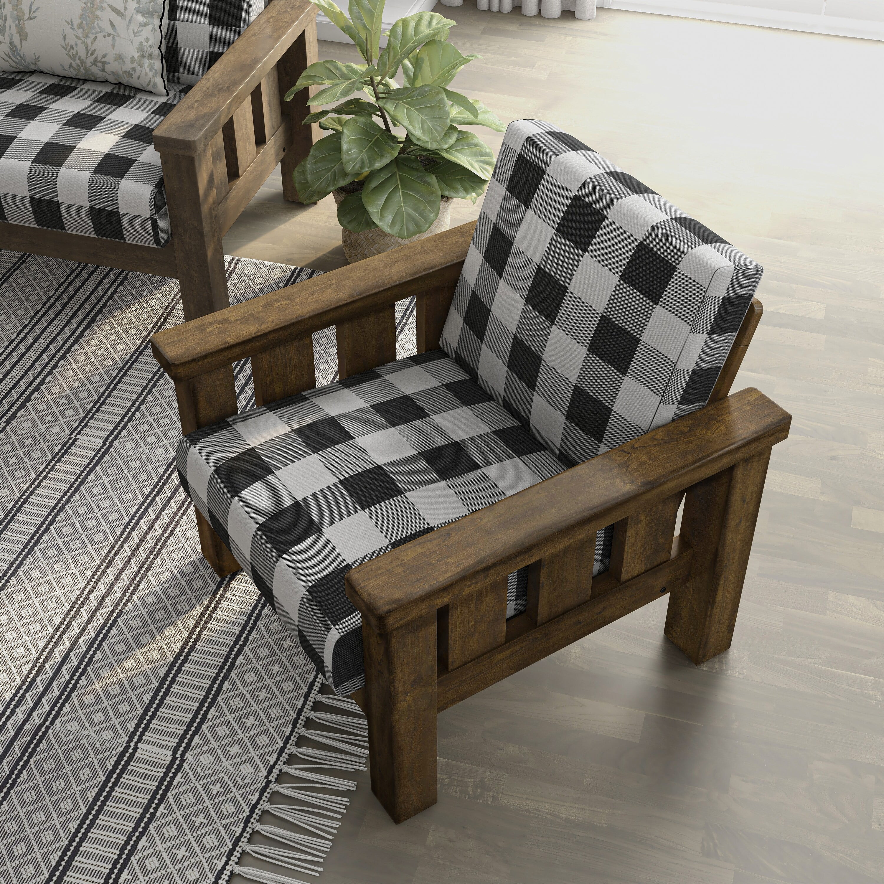 Furniture of America Jimo Rustic Oak Linen Fabric Padded Accent Chair by