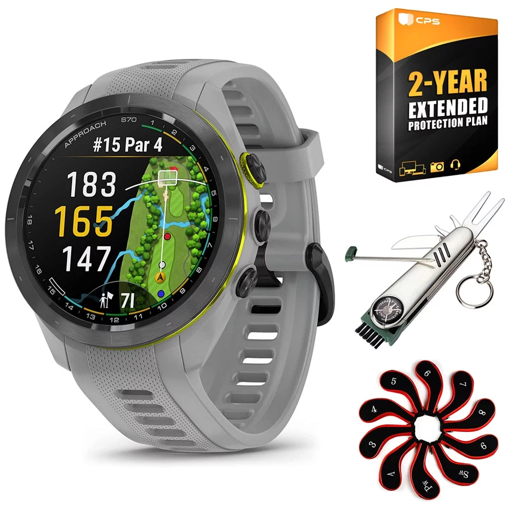 Garmin Approach S70 42 mm Premium GPS Golf Watch, Grey Band with 2 YR Warranty Bundle - Curated Treasures Market